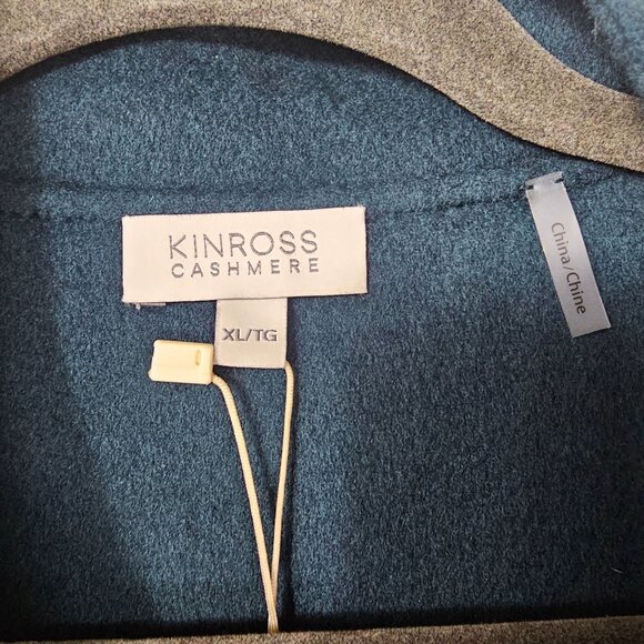 Kinross Womens Rib Sleeve Sweater Coat XL Wool & Cashmere Teal Open Front - Picture 7 of 11